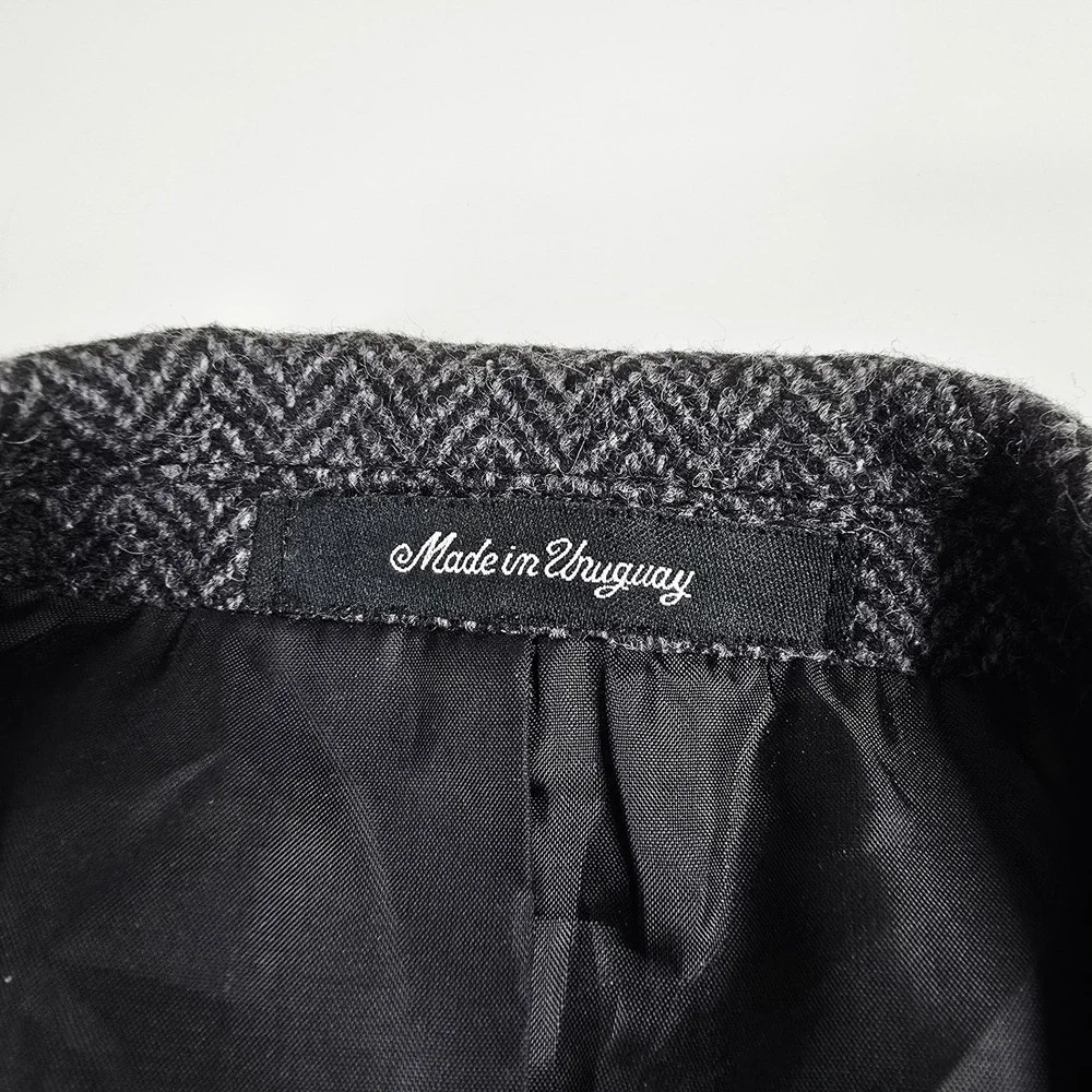 Bar WS Blazer Mens 43 Wool Gray Herringbone Suede Elbow Patch‎ Western Uruguay